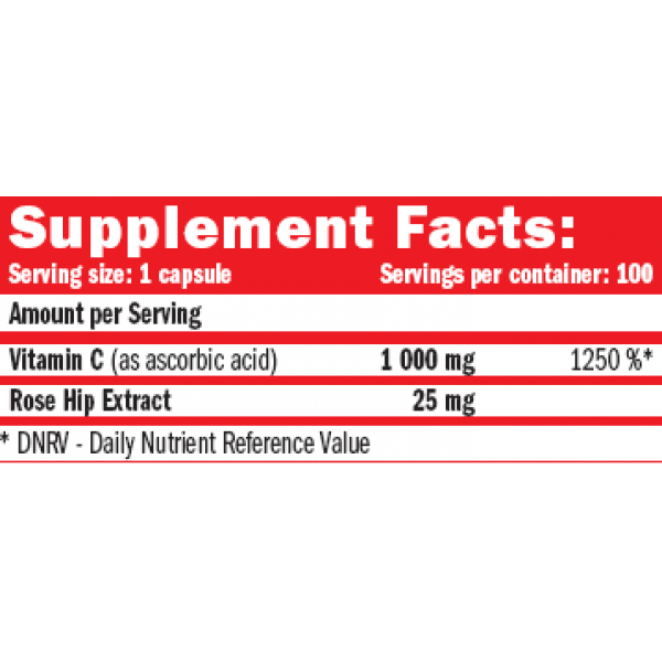 Вітамін С + екстракт шипшини, Amix, C-Vitamin + Rose Hips 1000 мг - 100 капс