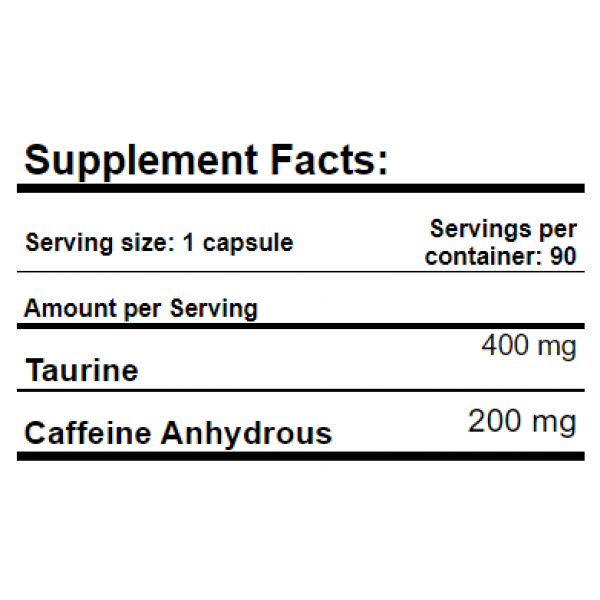 Кофеїн + Таурін, Amix, Caffeine 200 мг with Taurine - 90 капс