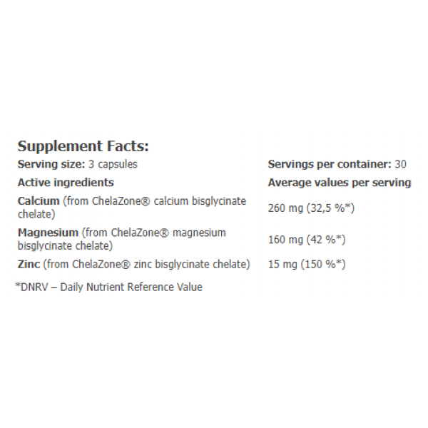 Кальцій+Магній+Цинк в хелатній формі, ChelaZone MultiChel Ca+Mg+Zn Bisglycinate Chelate - 90 веган капс