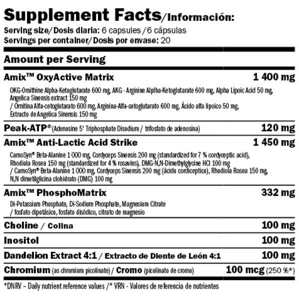 Азотный бустер (Предтренировочный комплекс без кофеина), Amix, Performance Epo-Core VO´2 MAX - 120 капс