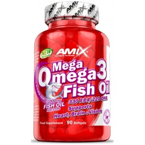 Высококонцентрированная Омега-3 + Витамин Е, Amix, Mega Omega 3 Fish Oil 1000 мг ( 330 мг/220 мг ) - 90 гель капс