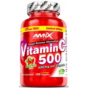 Вітамін С + екстракт шипшини, Amix, C-Vitamin + Rose Hips 500 мг - 125 капс