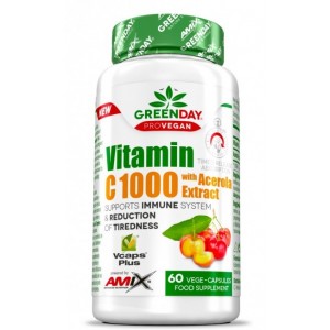 Витамин С + экстракт Ацеролы (Мальпигия окаймлённая), Amix, GreenDay ProVegan Vitamin C 1000 мг with Acerola - 60 веган капс