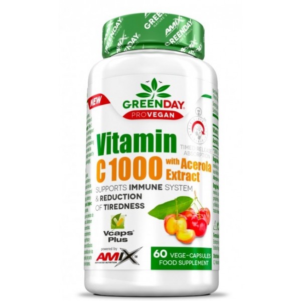 Вітамін С + екстракт Ацероли (Мальпігія облямована), Amix, GreenDay ProVegan Vitamin C 1000 мг with Acerola - 60 веган капс