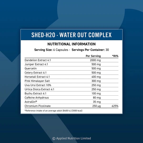 Діуретичний жироспалювач, Applied Nutrition, Shed H2O - 180 капс