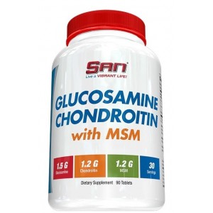 Глюкозамін, Хондроїтин, МСМ, SAN, Glucosamine Chondroitin MSM - 90 таб