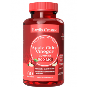 Яблучний оцет 500 мг + В12, В9, Earth's Creation, Apple Cider Gummy with Mother - 60 жув. цуекрок