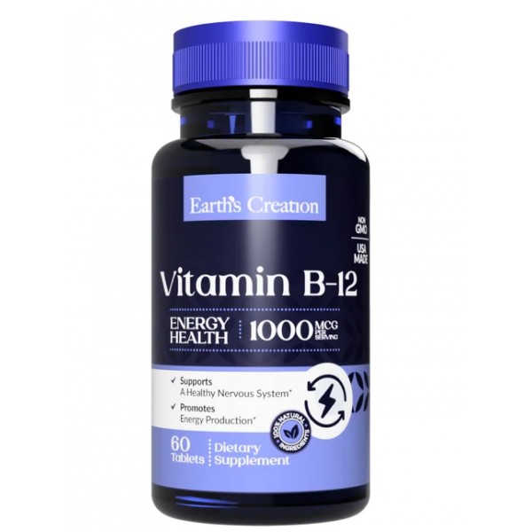 Витамин В12, Earths Creation, Vitamin B-12 1000 мкг Sublingual - 60 таб