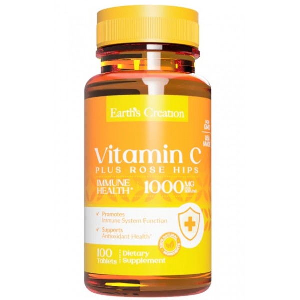 Вітамін С 1000 мг + плоди шипшини, Earths Creation, Vitamin C 1000 мг with rose hips 