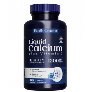 Кальцій з  вітаміном Д3, Earths Creation, Liquid Calcium 1200 Plus Vitamin D3 - 60 гель капс