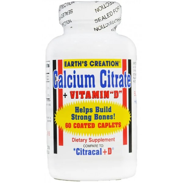Кальцій Цитрат + Вітамін Д3, Earths Creation, Calcium Citrate + Vitamin D - 60 капс