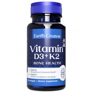 Комбинация витаминов Д3+К2, Earths Creation, Vitamin D3 + K2 - 60 гель капс