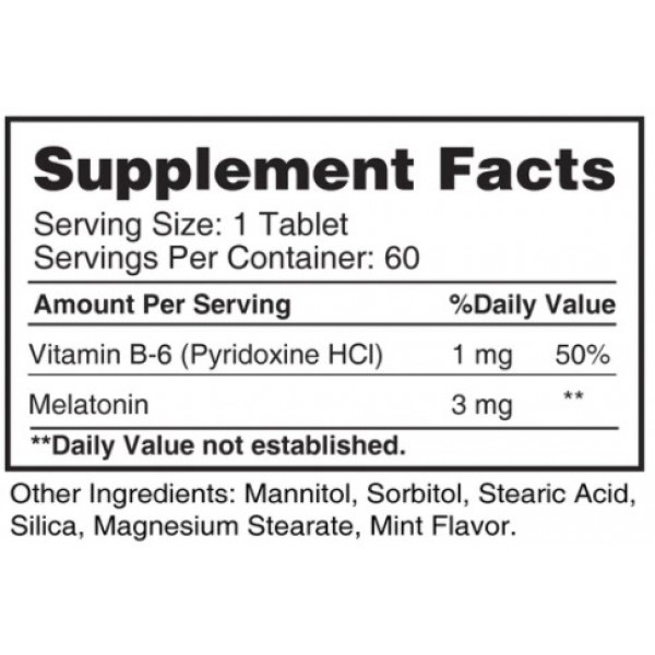 Мелатонін + Вітамін В6, Melatonin 3 mg with B-6 - 60 таб