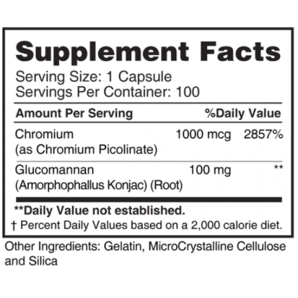 Піколінату Хрома з Глюкоманнаном, Earths Creation, Chromium Picolinate & Glucomannan - 100 капс