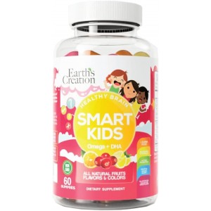 Детская Омега-3-6-9 + Витамин С, Earths Creation, Smart Kids Omega 3 + DHA - 60 жеваельных конфет