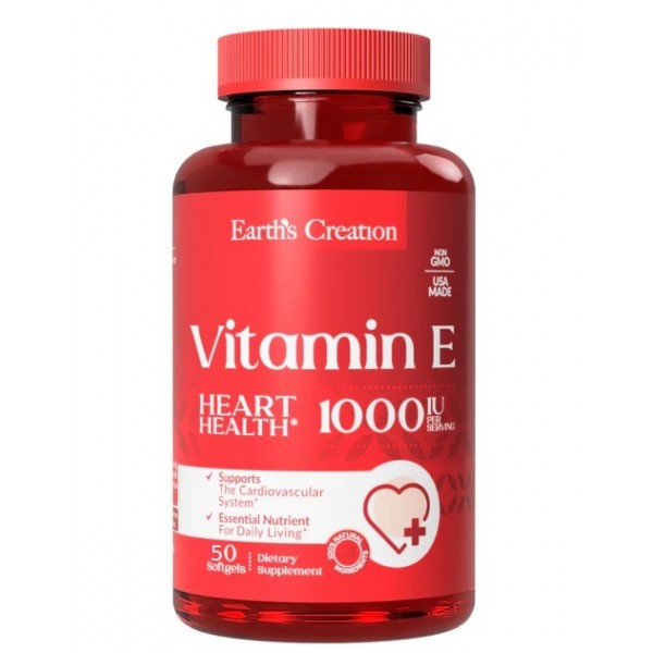 Вітамін Е 1000 МО, Earths Creation, Vitamin E 450 мг 1000 IU DL-alpha - 50 гель капс