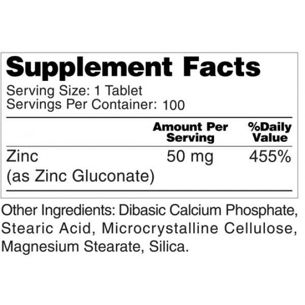 Цинк 50 мг (глюконат), Earths Creation, Zinc Gluconate 50 мг - 100 таб