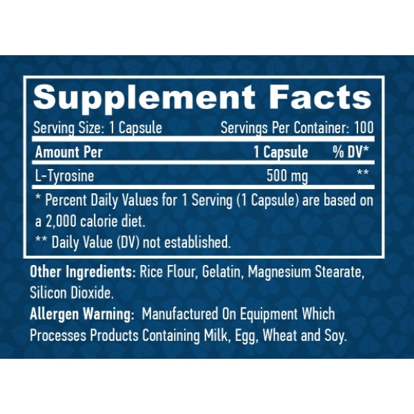 Л-Тирозин амінокислота, HAYA LABS, L-Tyrosine 500 мг - 100 капс