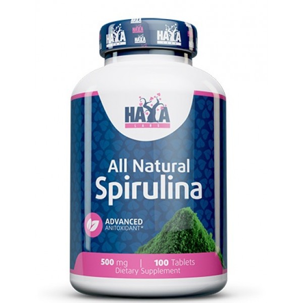 Спирулина (водоросли богатые белком и витаминами), HAYA LABS, All Natural Spirulina 500 мг - 100 таб