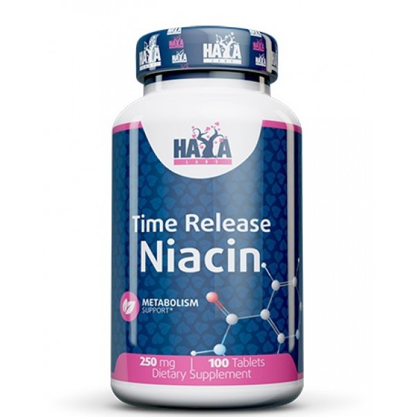 Ниацин (Никотиновая кислота, Витамин В3), HAYA LABS, Niacin /Time Release/ 250 мг - 100 таб