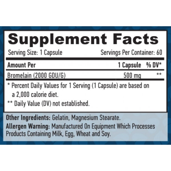 Бромелаїн, Haya Labs, Bromelain 500 мг - 60 капс