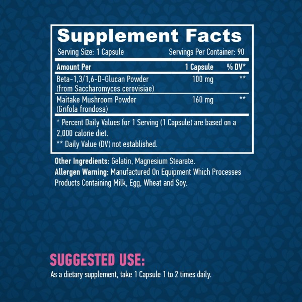 Бета-1,3 /1,6- D-глюкановий порошок (Бета-Глюкан), грибний порошок Майтаке, Haya Labs, Beta Glucans 100 мг - 90 капс