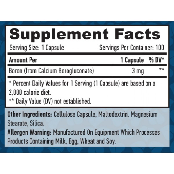 Мінерал Бор 3 мг, Haya Labs, Boron 3 мг - 100 веган капс