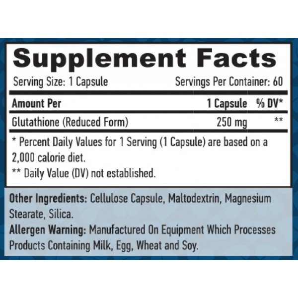 Глутатион 250 мг, Haya Labs, Glutathione 250 мг - 60 веган капс