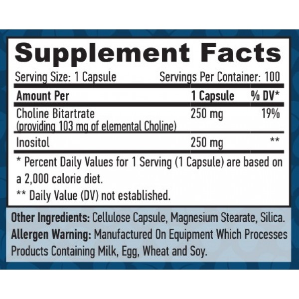 Холін і  Інозітол, HAYA LABS, Choline & Inositol - 100 веган капс