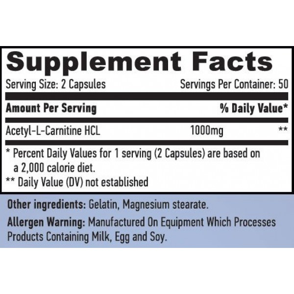 Л-карнітин Ацетил, Haya Labs, Acetyl L-Carnitine 1000 мг - 100 капс