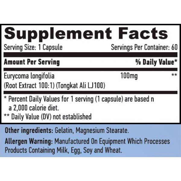 Еврікома довголиста (Тонгкат Алі, Лонгджек), Haya Labs, LongJack 100:1 100 мг - 60 капс