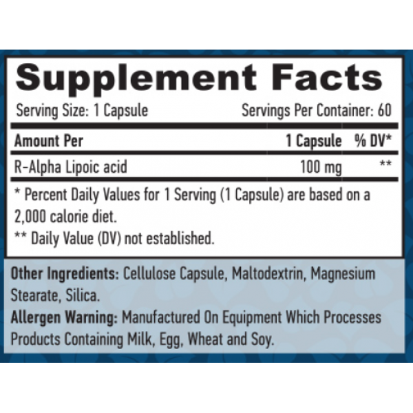 R-форма альфа-ліпоєої кислота (висока біодоступність), Haya Labs, R-Alpha Lipoic Acid 100 мг - 60 веган капс