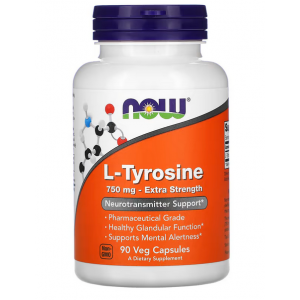 Амінокислота Л-Тирозин, NOW, L-Tyrosine 750 мг - 90 веган капс