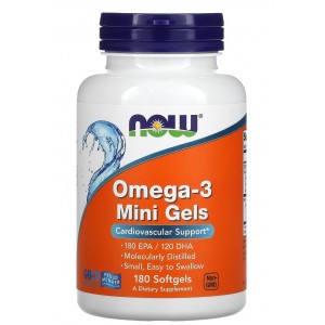 Омега-3 в маленьких капсулах по 500 мг рыбьего жира, NOW, Omega-3 Mini Gels 500 мг 180 гель капс