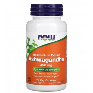 Ашваганда (стандартизированный экстракт, 450 мг), NOW, Ashwagandha 450 мг - 90 веган капс