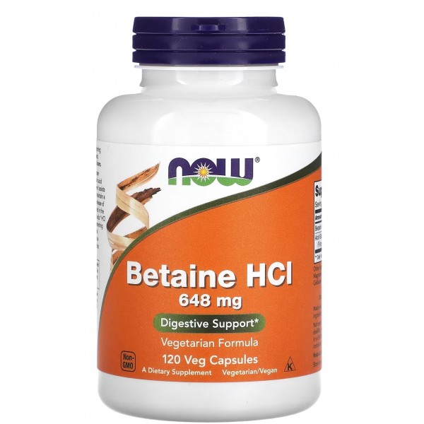 Бетаїн HCL, NOW, Betaine HCL - 120 веган капс