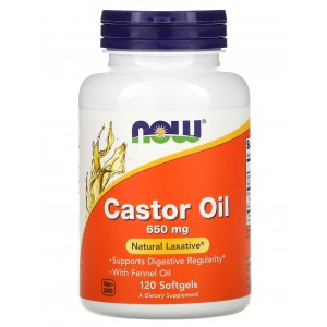 Касторова олія (Здоров'я травної системи), NOW, Castor Oil 650 мг - 120 гель капс
