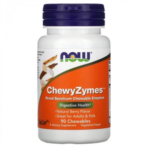 Пищеварительные ферменты в жевательных таблетках со вкусом ягод, NOW, ChewyZymes - 90 таб