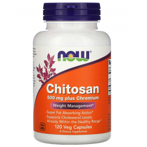 Хитозан + Хром, NOW, Chitosan plus Chromium 500 мг - 120 веган капс