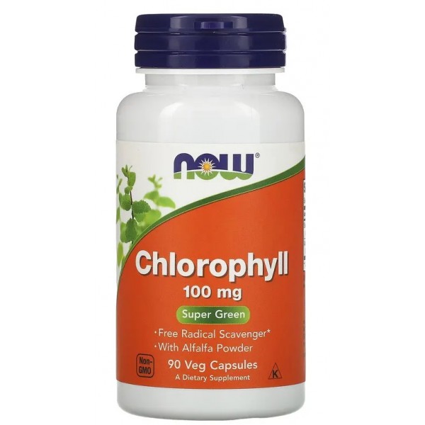 Хлорофіл + порошок із листя Люцерни, NOW, Chlorophyll 100 мг - 90 капс