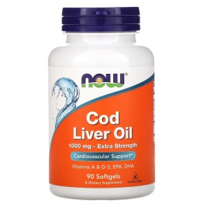 Омега -3 с малсла печени Трески с витаминами А и Д3, NOW, Cod Liver Oil 1000 мг - 90 гель капс