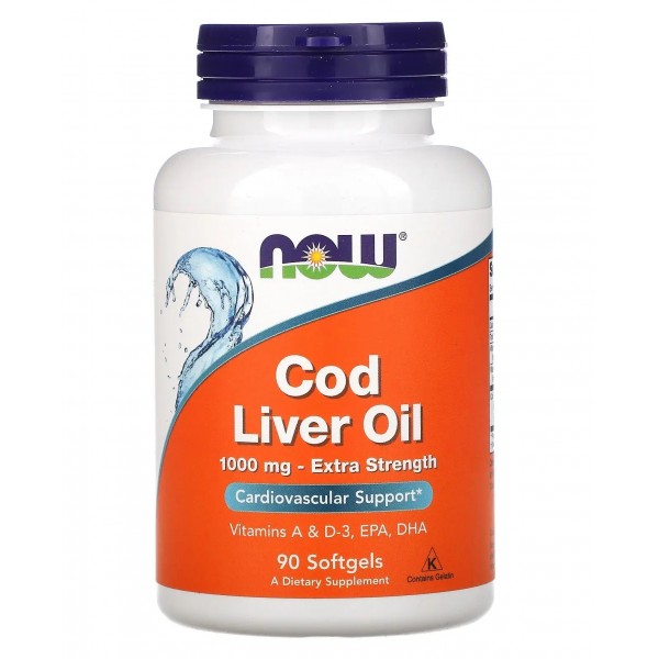 Омега -3 з масла печінки Тріски з вітамінами А та Д3, NOW, Cod Liver Oil 1000 мг - 90 гель капс