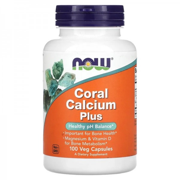 Кальций + Магній, Д3, NOW, Coral Calcium Plus - 100 веган капс