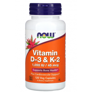 Витамин Д3 + К2, NOW, Vitamin D3 & K-2 1000 МЕ/45 мкг - 120 веган капс