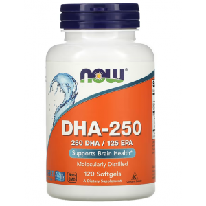Омега -3 с повышенным содержанием Докозагексаеновой кислоты (ДГК), NOW, DHA-250 - 120 гель капс