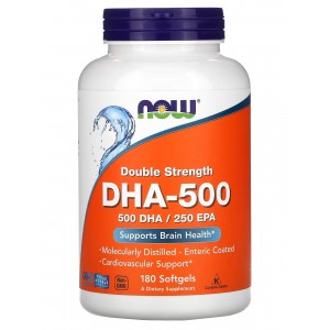 Омега -3 с повышенным содержанием Докозагексаеновой кислоты (ДГК), NOW, DHA - 500 - 180 гель капс