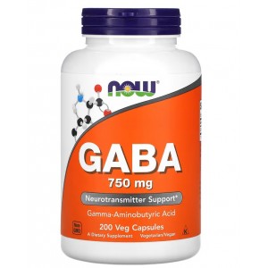 Гамма-аминомасляная кислота, NOW, GABA 750 мг 