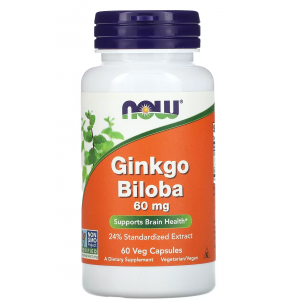 Экстракт Гинкго Билоба, NOW, Ginkgo Biloba 60 мг - 60 веган капс