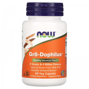 Пробиотическая смесь из 8 штаммов (4 миллиарда КОЕ), NOW, Gr8-Dophilus - 60 веган капс
