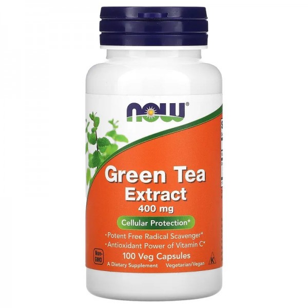 Экстракт зеленого чая + витамин С, NOW, Green Tea Extract 400 мг - 100 веган капс